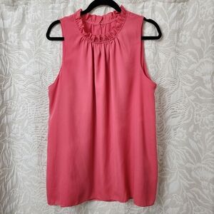 Pink/Coral Ruched Mandarin Collar Blouse